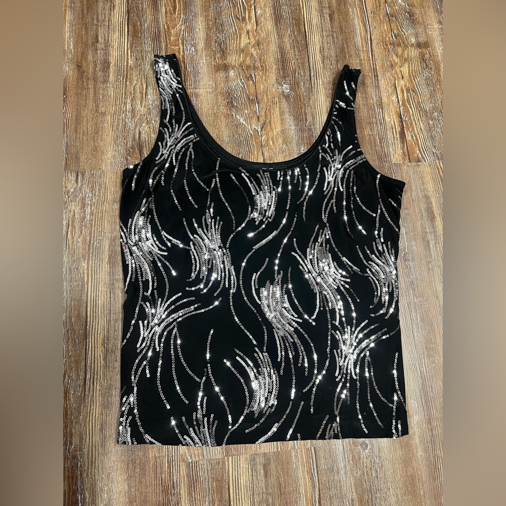90s Black sequin tank top with silver sequins.